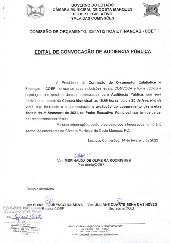 EDITAL DE CONVOCAÇÃO DE AUDIÊNCIA PÚBLICA